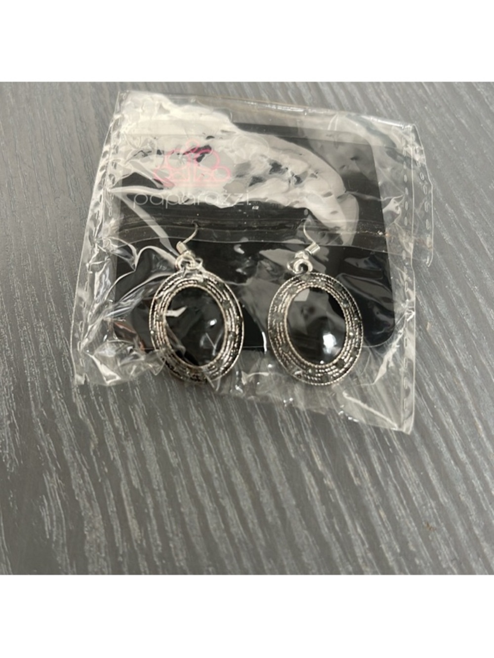 paparazzi Silver-Tone Oval Drop Earrings with Black Center